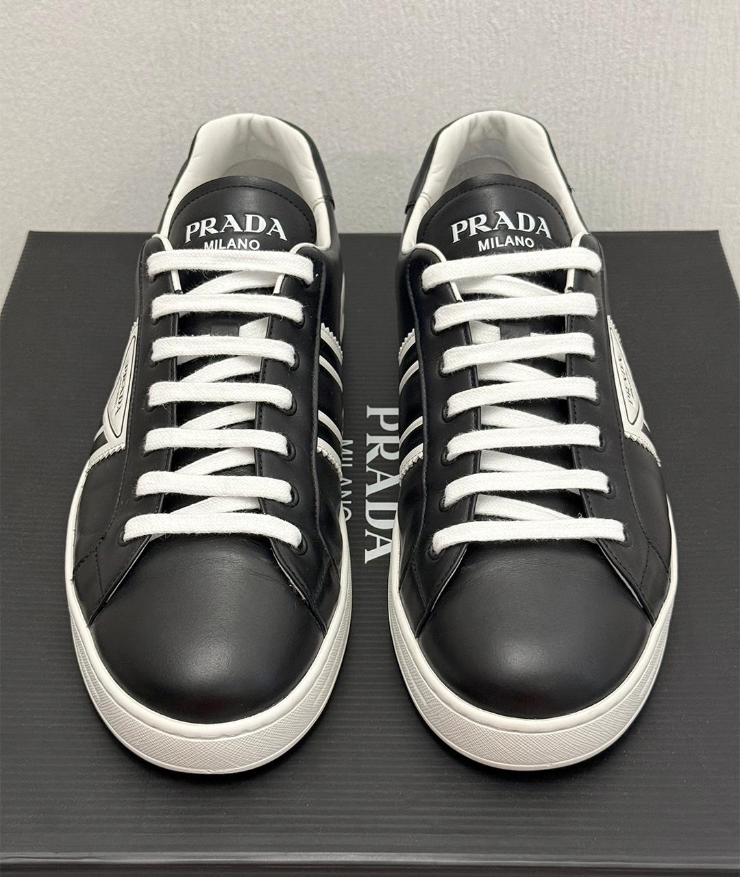 PRADA Черные кожаные низкие кроссовки / кеды, фото 3