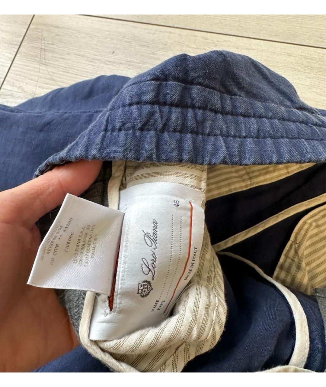 LORO PIANA Темно-синие льняные повседневные брюки, фото 3