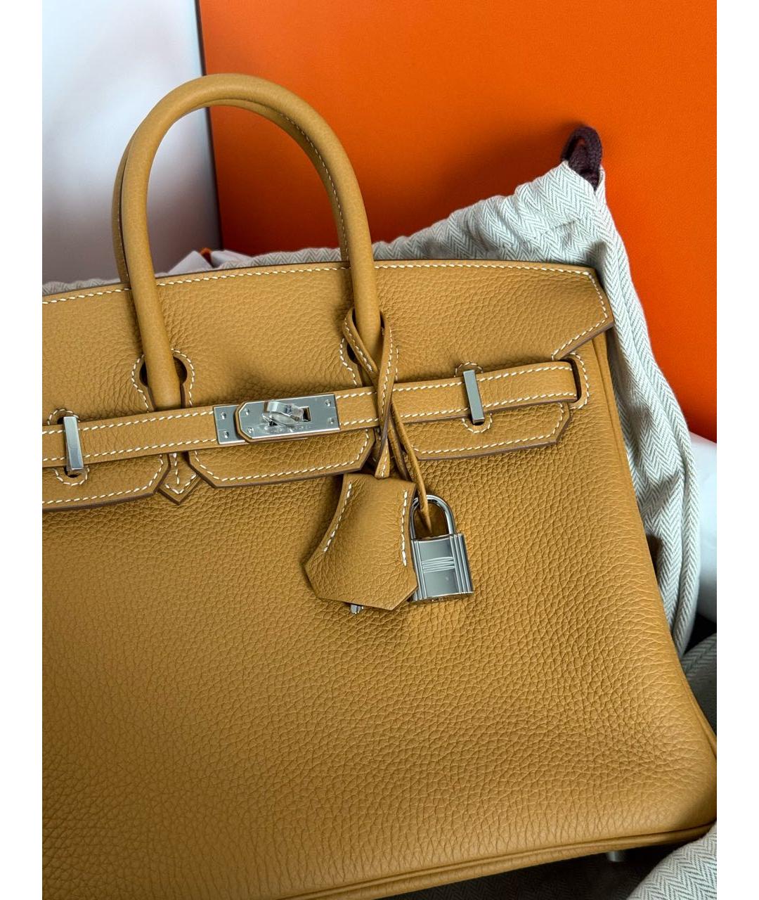 HERMES Горчичная кожаная сумка с короткими ручками, фото 5