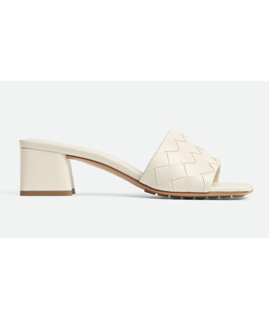 BOTTEGA VENETA Белые кожаные шлепанцы, фото 4
