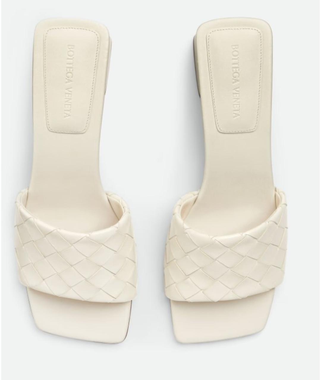 BOTTEGA VENETA Белые кожаные шлепанцы, фото 3