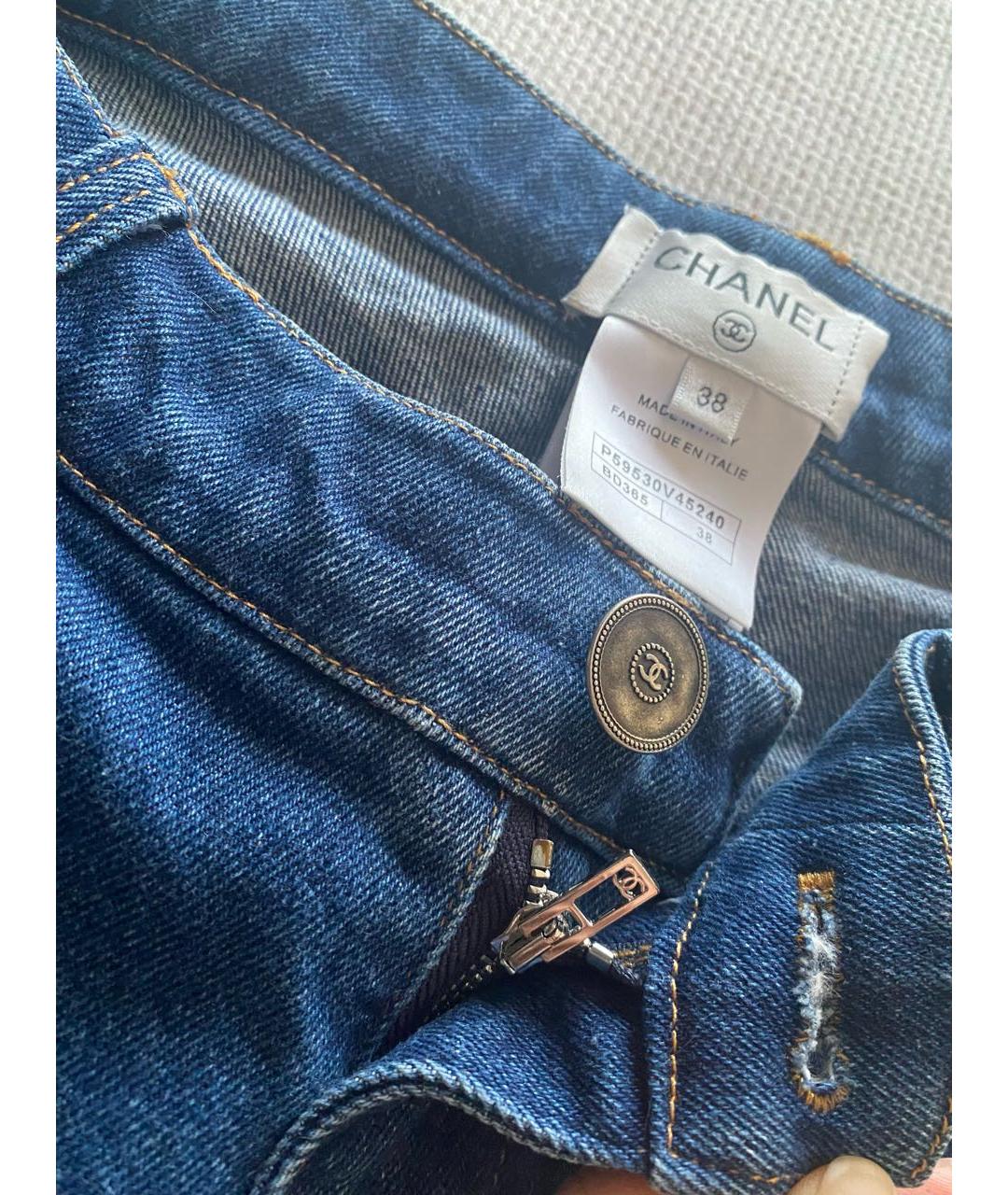 CHANEL Синие хлопко-эластановые прямые джинсы, фото 3