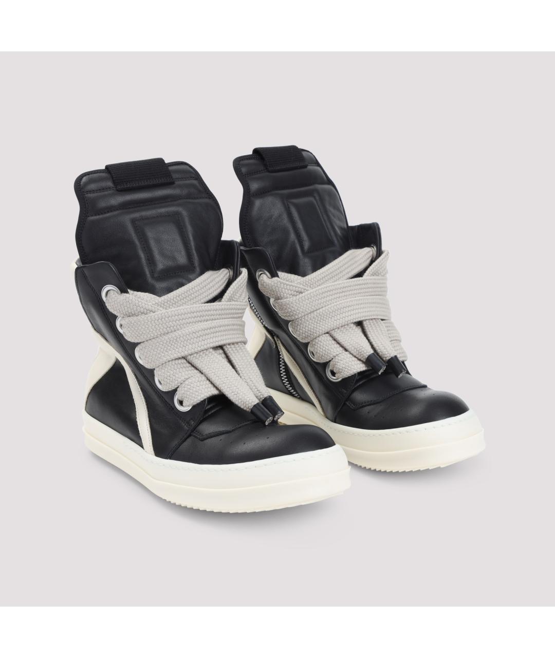 RICK OWENS Черные кожаные высокие кроссовки / кеды, фото 4