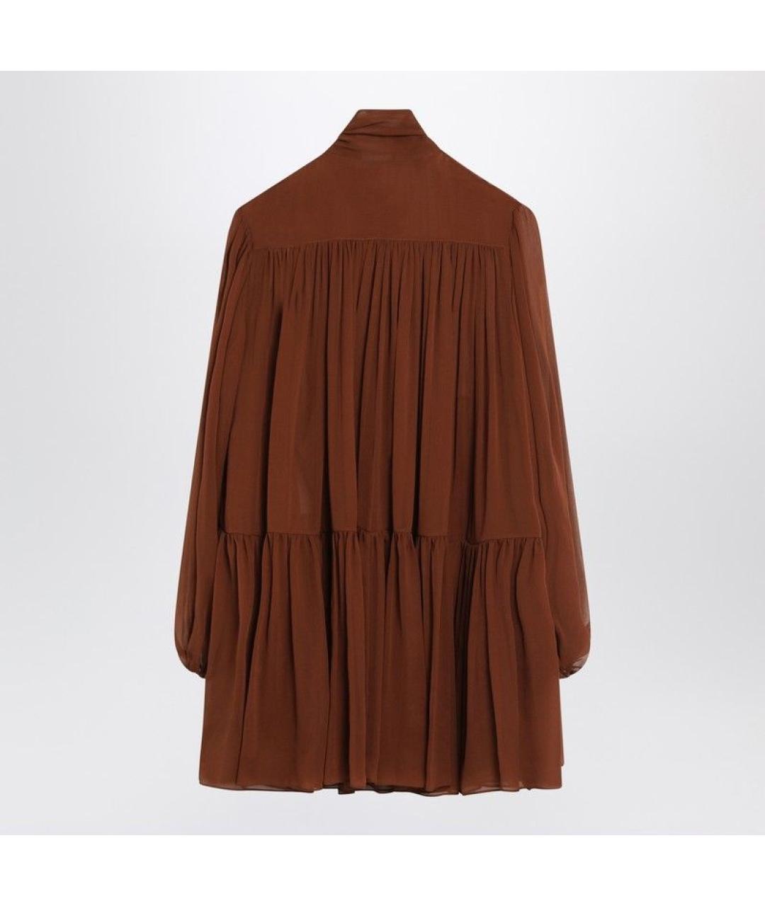 SAINT LAURENT Коричневое шелковое повседневное платье, фото 2