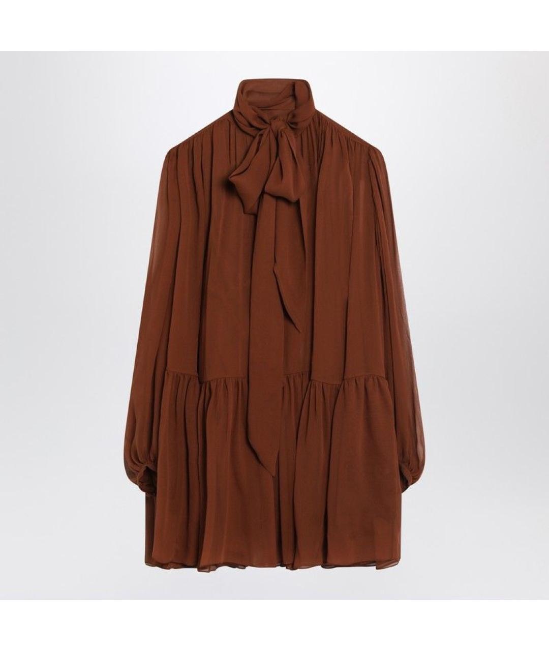 SAINT LAURENT Коричневое шелковое повседневное платье, фото 3