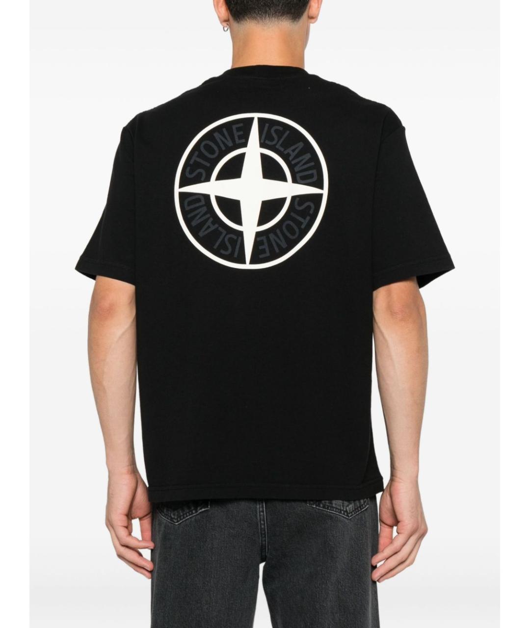 STONE ISLAND Черная хлопковая футболка, фото 4