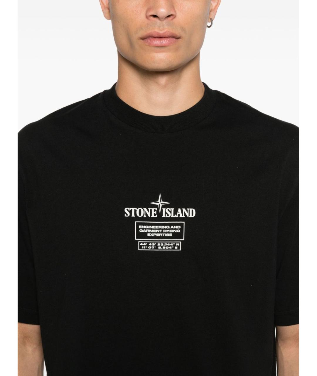 STONE ISLAND Черная хлопковая футболка, фото 3