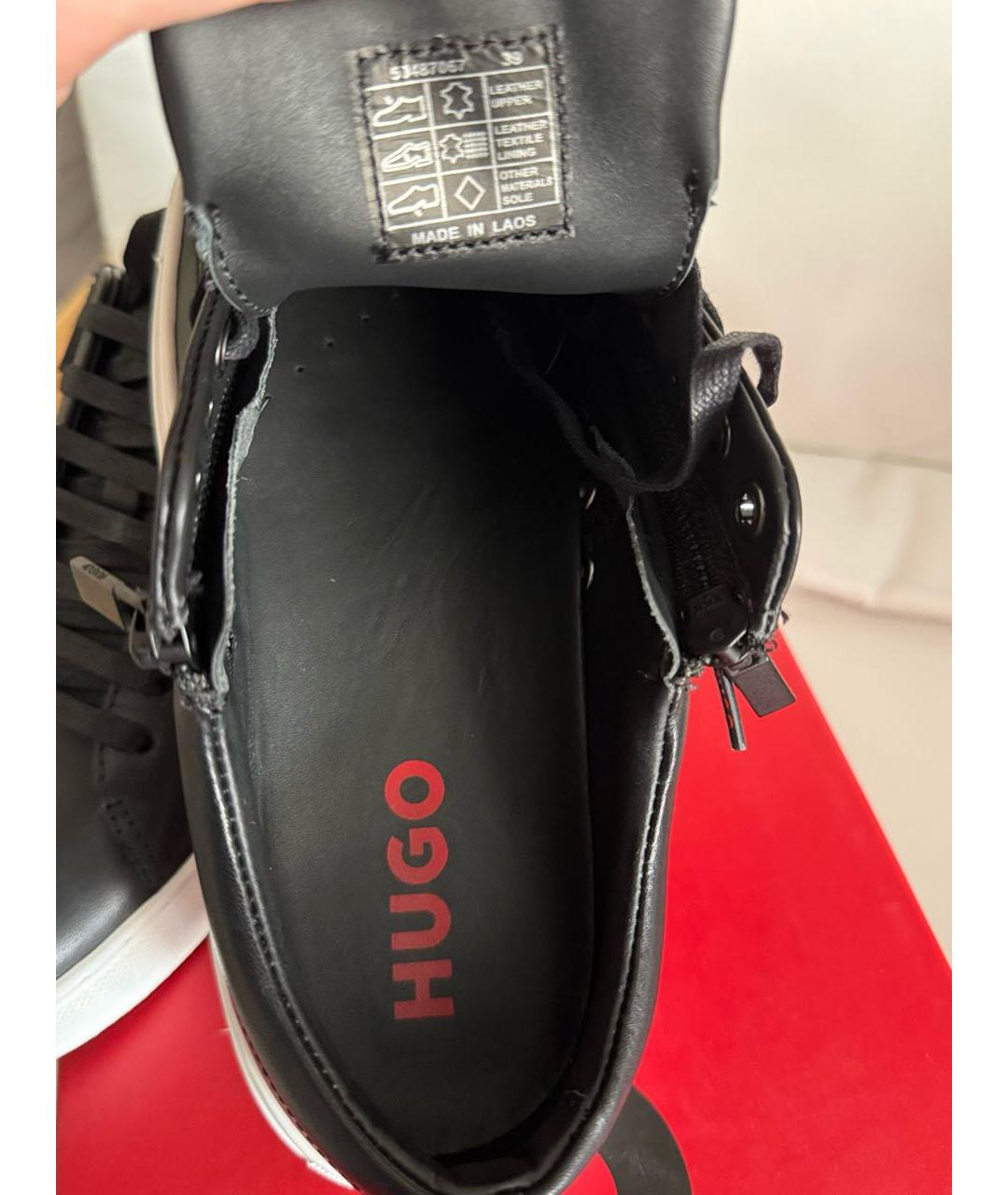 HUGO BOSS Черные кожаные низкие кроссовки / кеды, фото 8