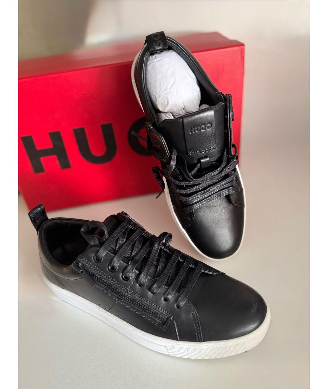 HUGO BOSS Черные кожаные низкие кроссовки / кеды, фото 7