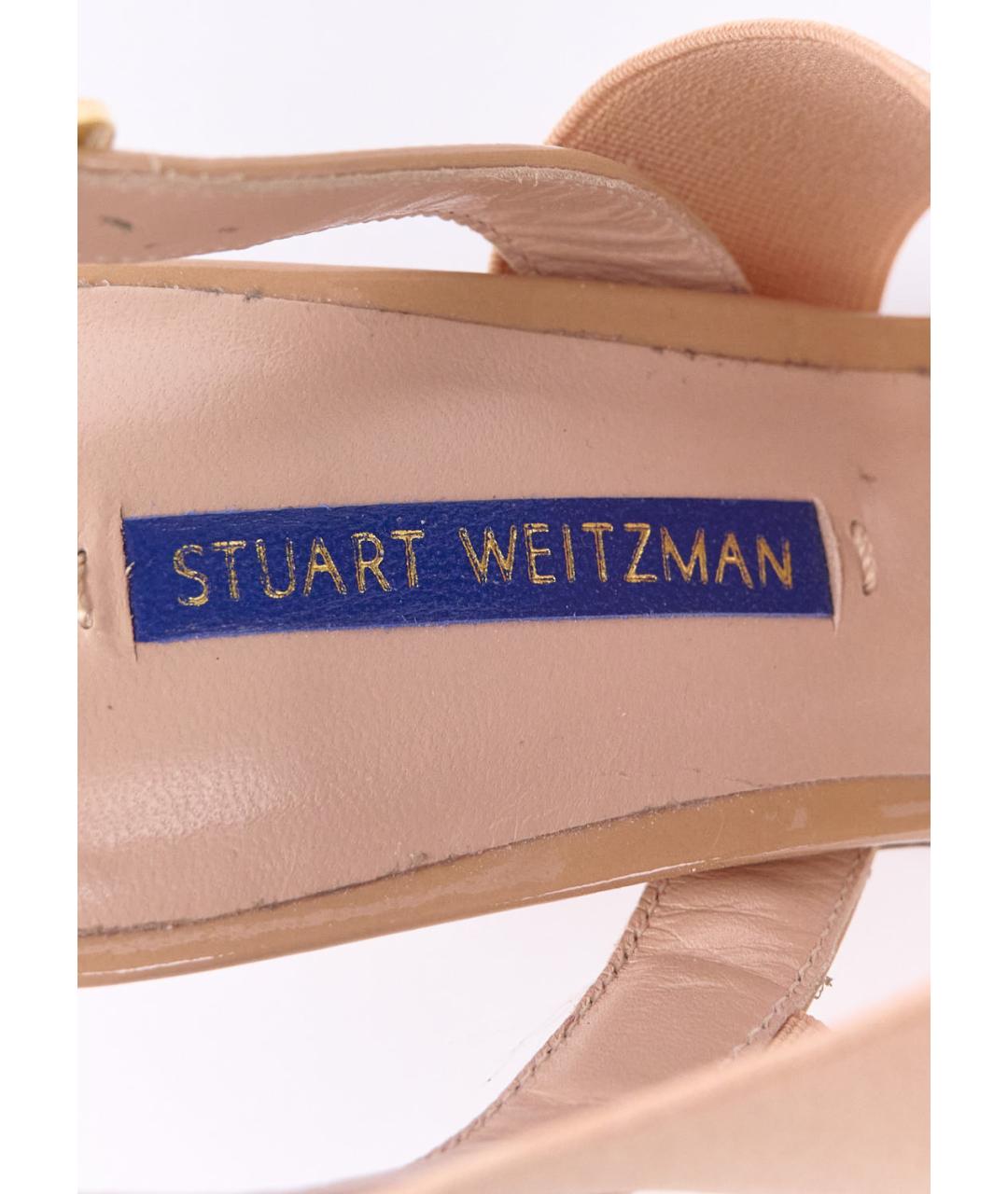 STUART WEITZMAN Бежевые текстильные босоножки, фото 5