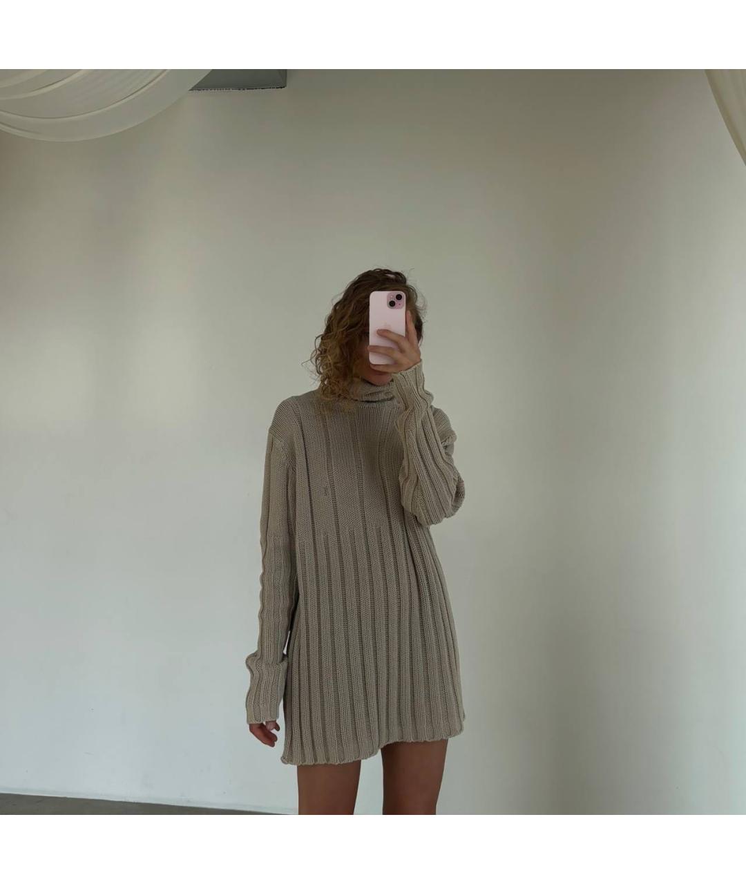 SAINT LAURENT Бежевое хлопковое повседневное платье, фото 2