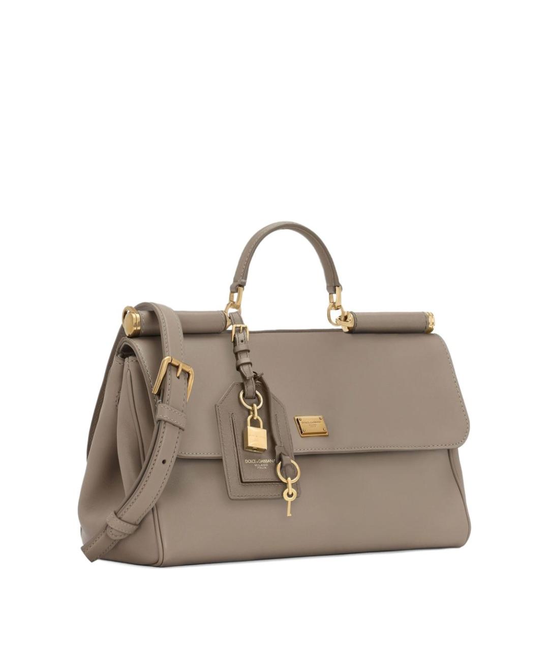 DOLCE&GABBANA Бежевая кожаная сумка с короткими ручками, фото 2
