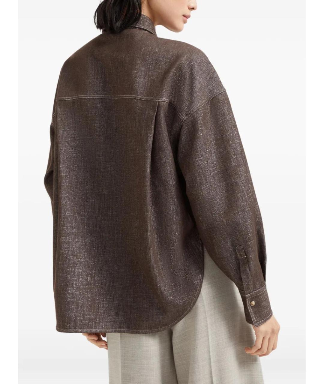 BRUNELLO CUCINELLI Коричневая хлопковая рубашка, фото 4