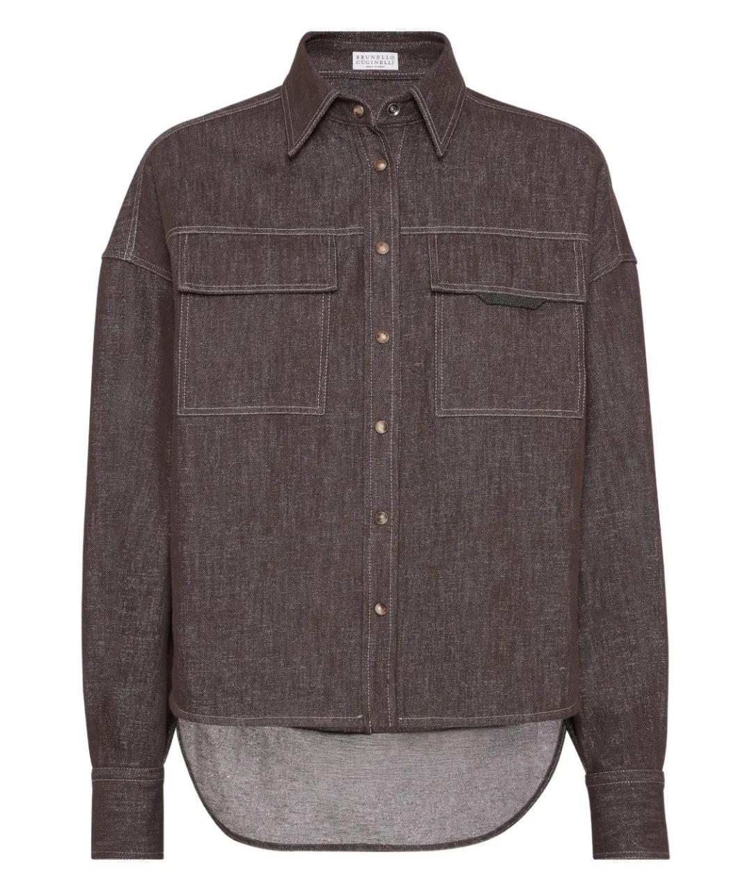 BRUNELLO CUCINELLI Коричневая хлопковая рубашка, фото 1