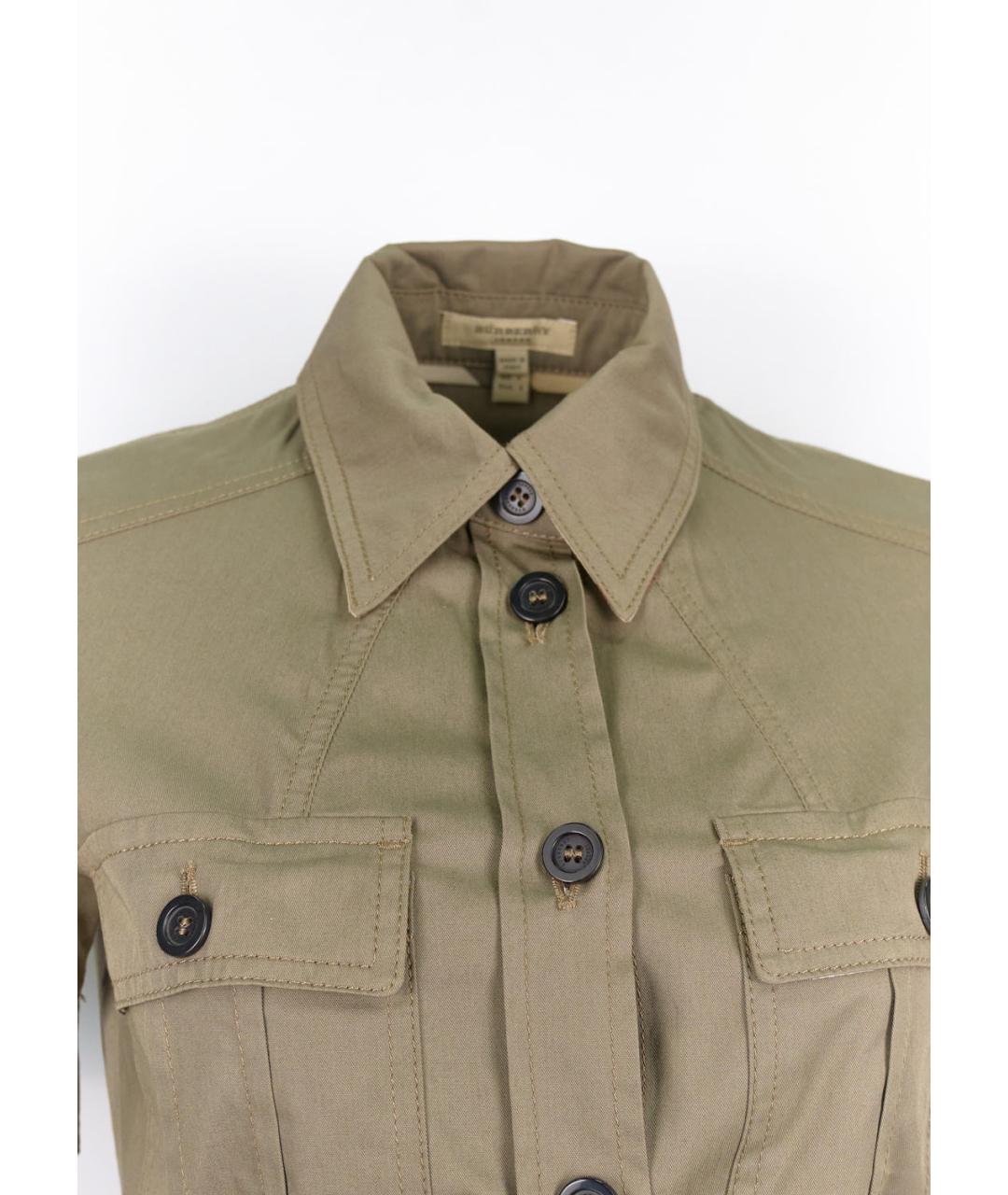 BURBERRY Хаки хлопко-эластановое повседневное платье, фото 4