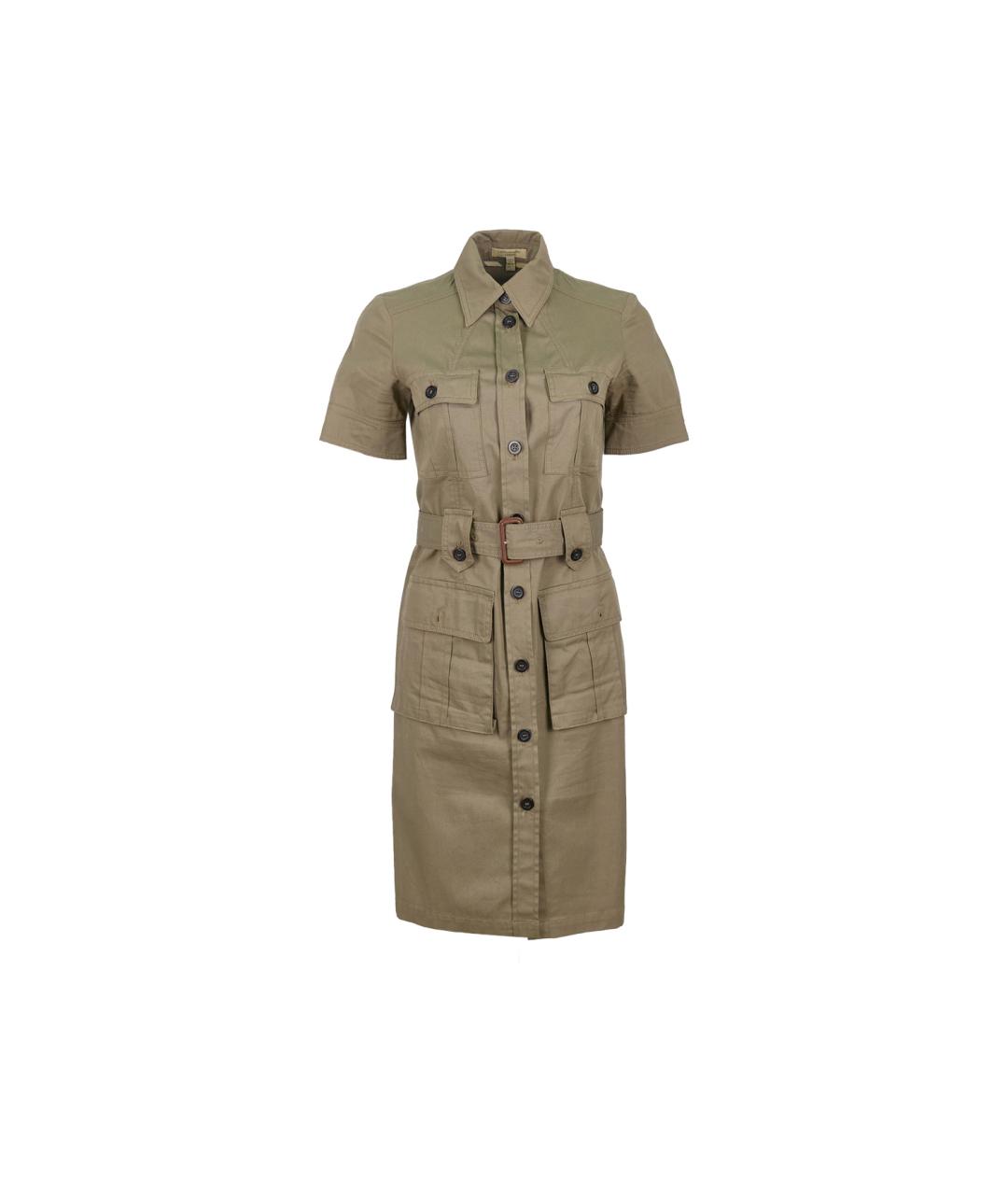BURBERRY Хаки хлопко-эластановое повседневное платье, фото 1