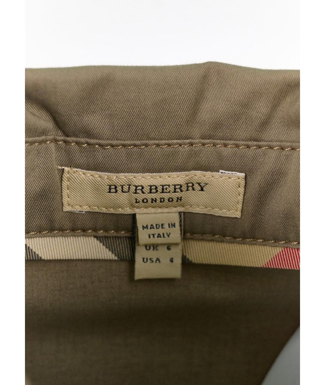 BURBERRY Хаки хлопко-эластановое повседневное платье, фото 3