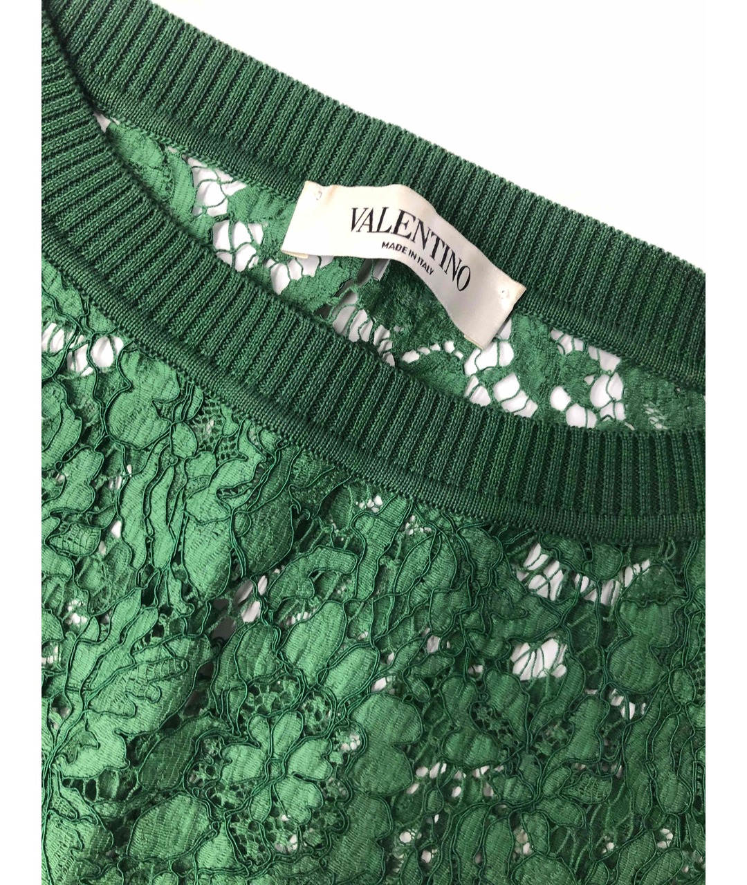 VALENTINO Зеленая кружевная футболка, фото 4