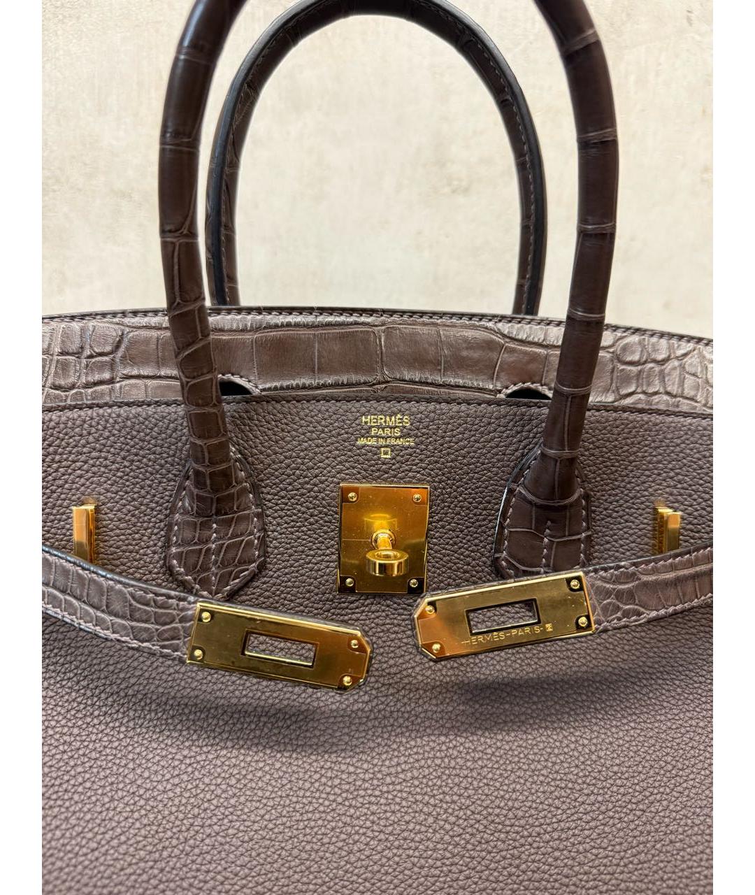 HERMES Коричневая кожаная сумка с короткими ручками, фото 5