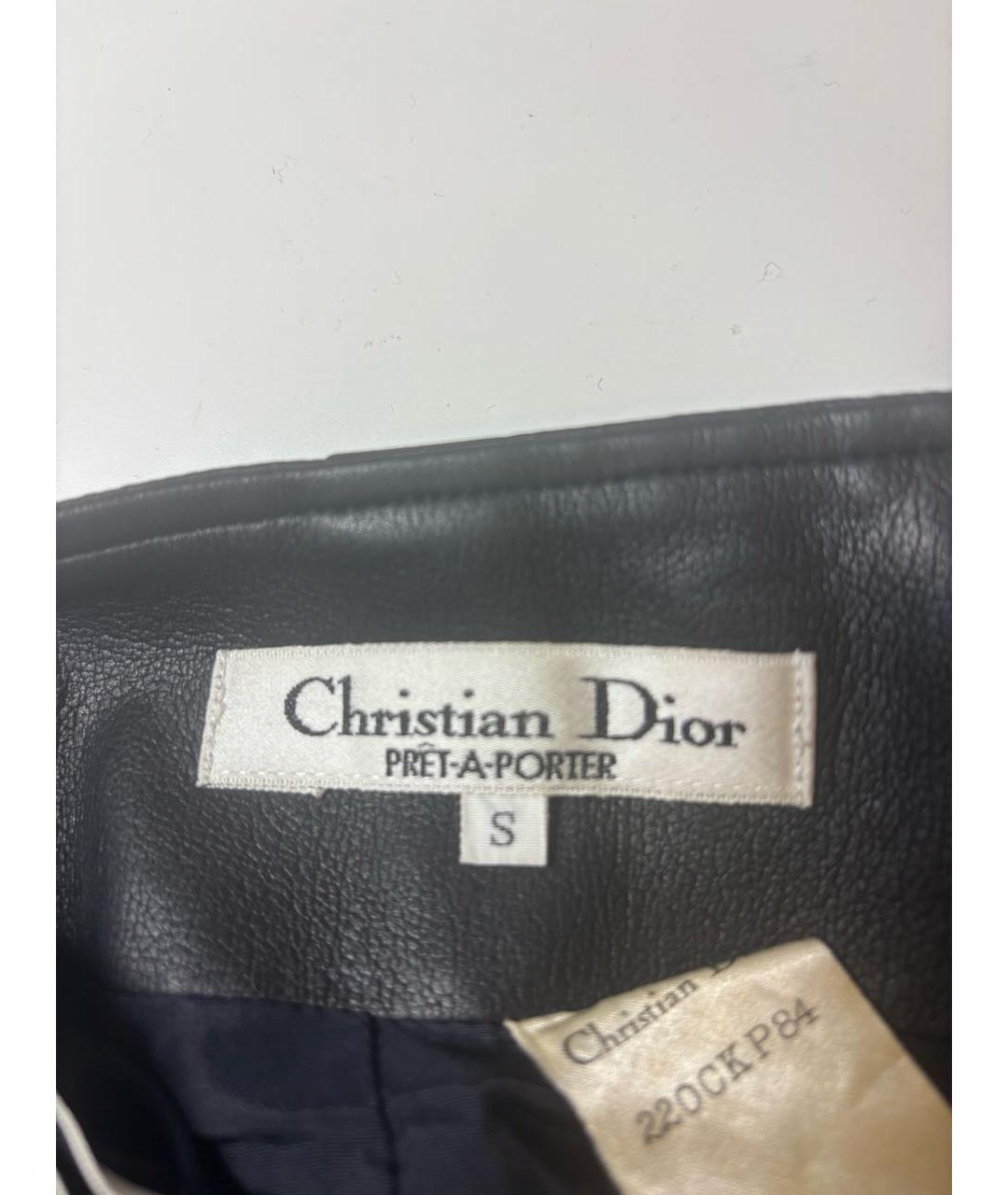 CHRISTIAN DIOR Черная кожаная юбка миди, фото 3