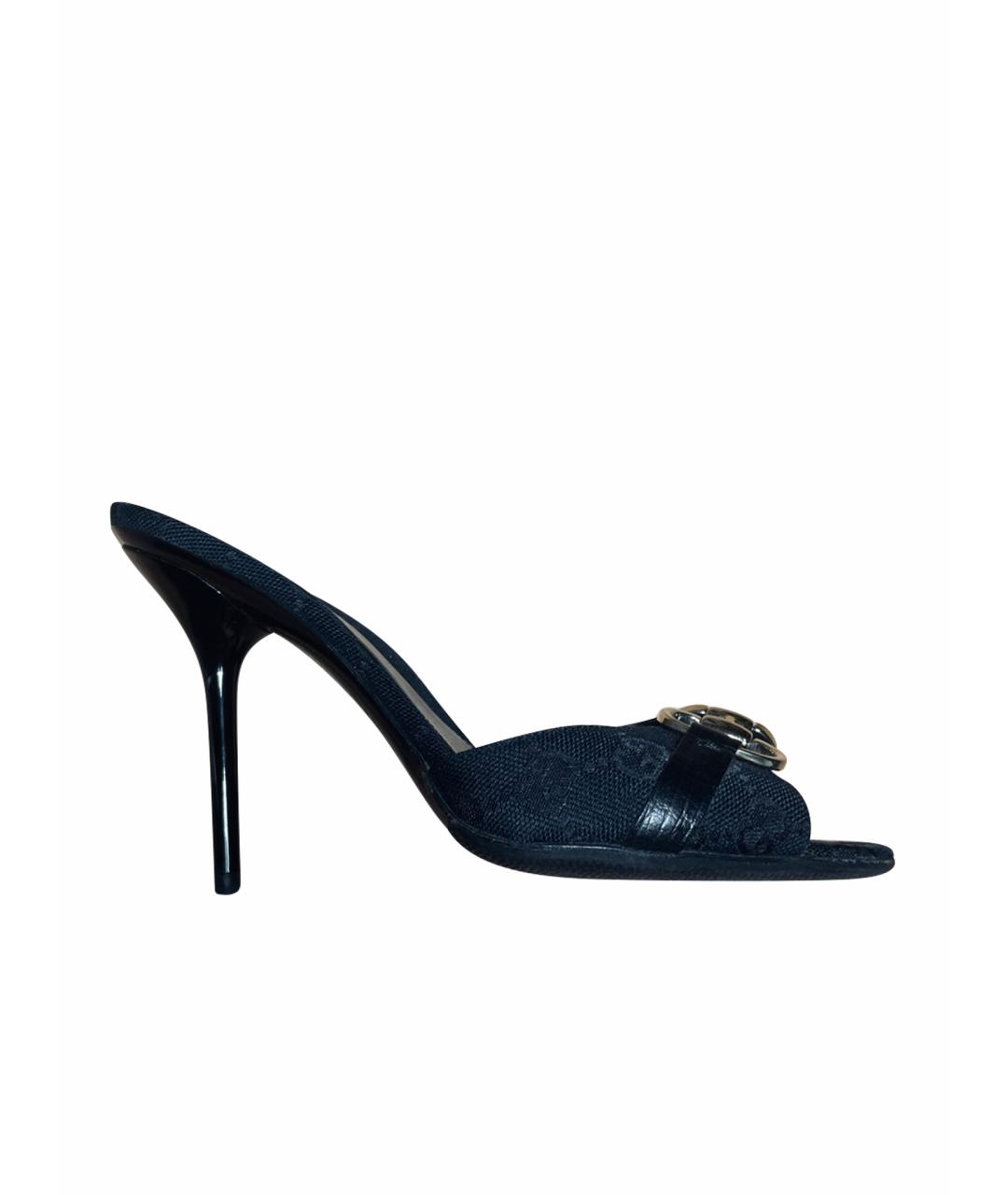 GUCCI Черные текстильные мюли, фото 1