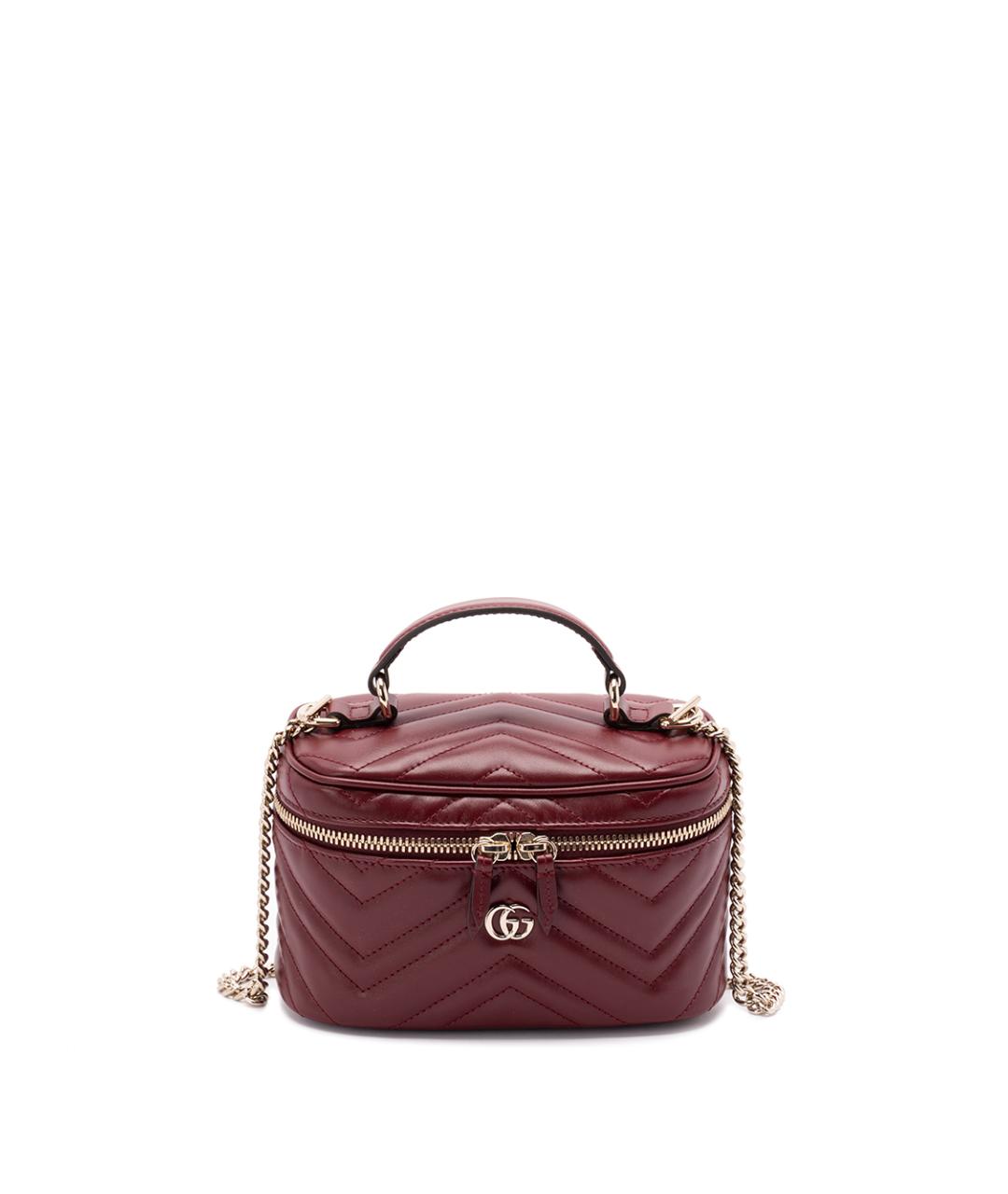 GUCCI Бордовая кожаная сумка с короткими ручками, фото 1