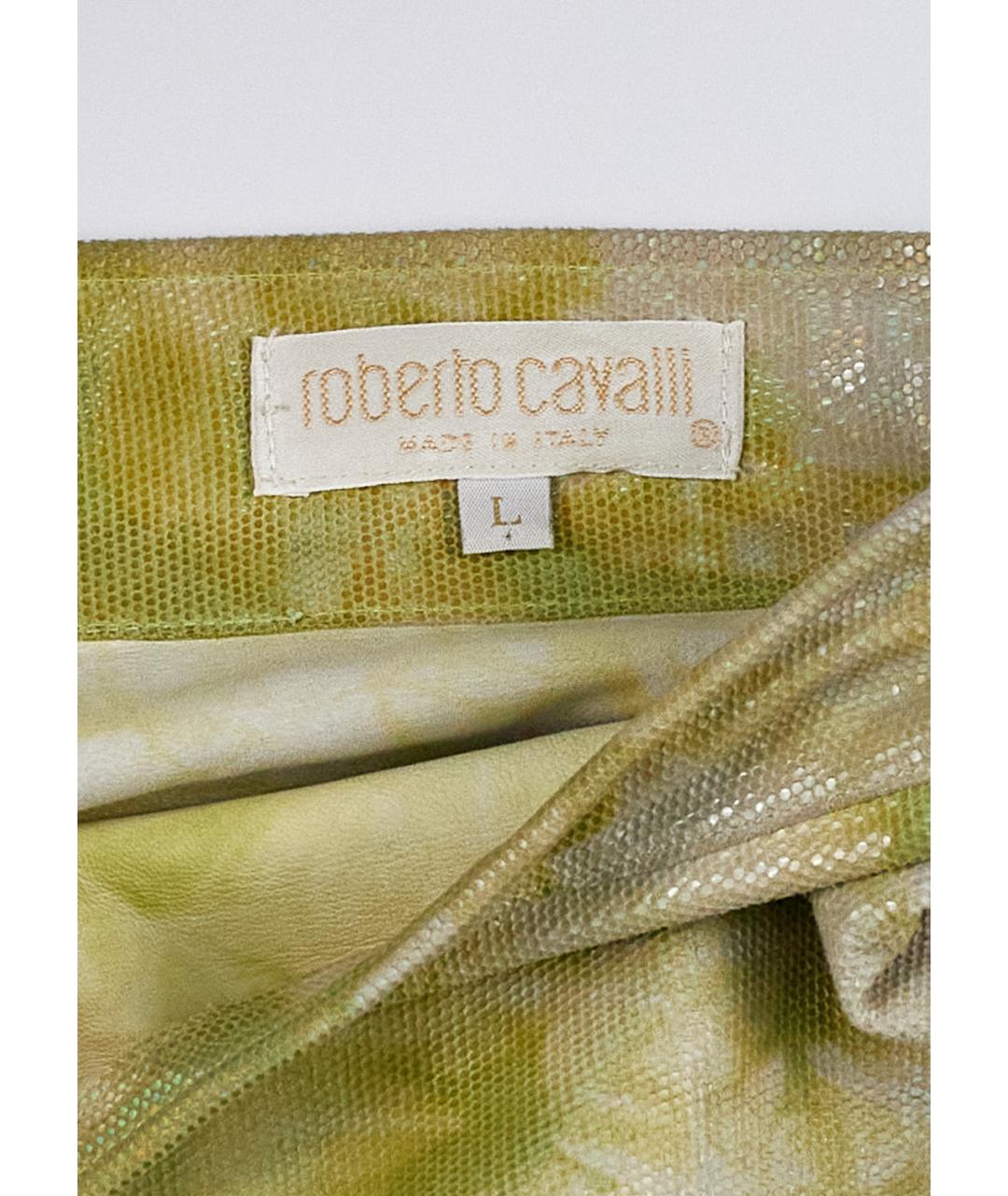 ROBERTO CAVALLI Салатовая кожаная юбка мини, фото 3