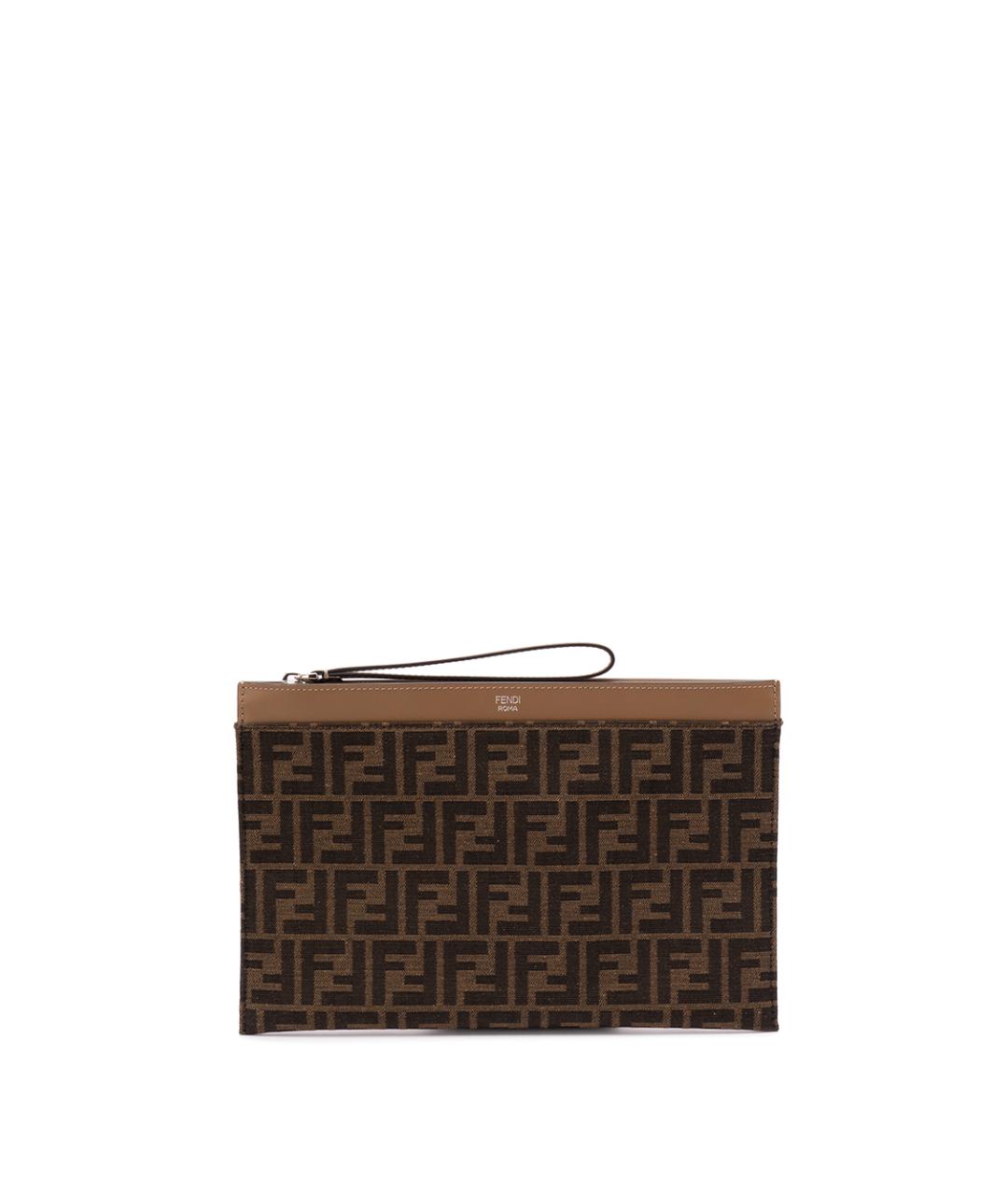 FENDI Коричневая жаккардовая папка для документов, фото 1
