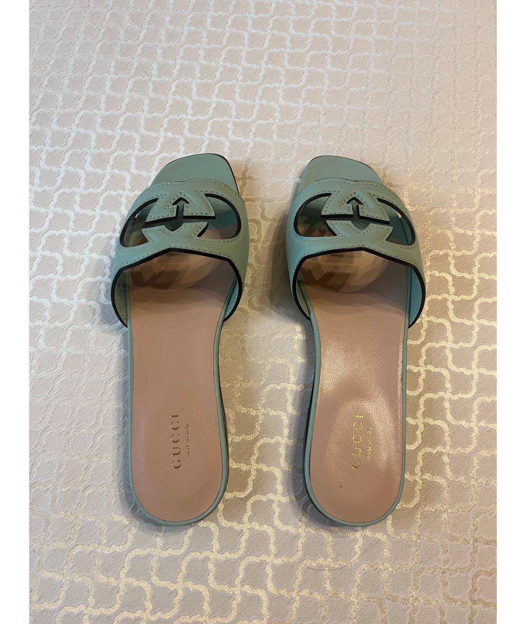 GUCCI Зеленые кожаные шлепанцы, фото 3