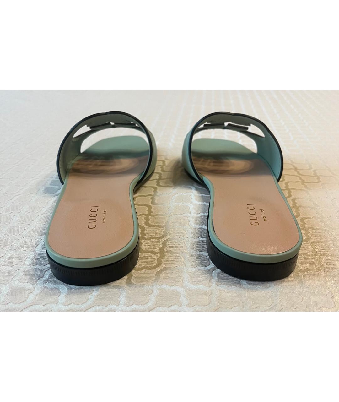 GUCCI Зеленые кожаные шлепанцы, фото 4