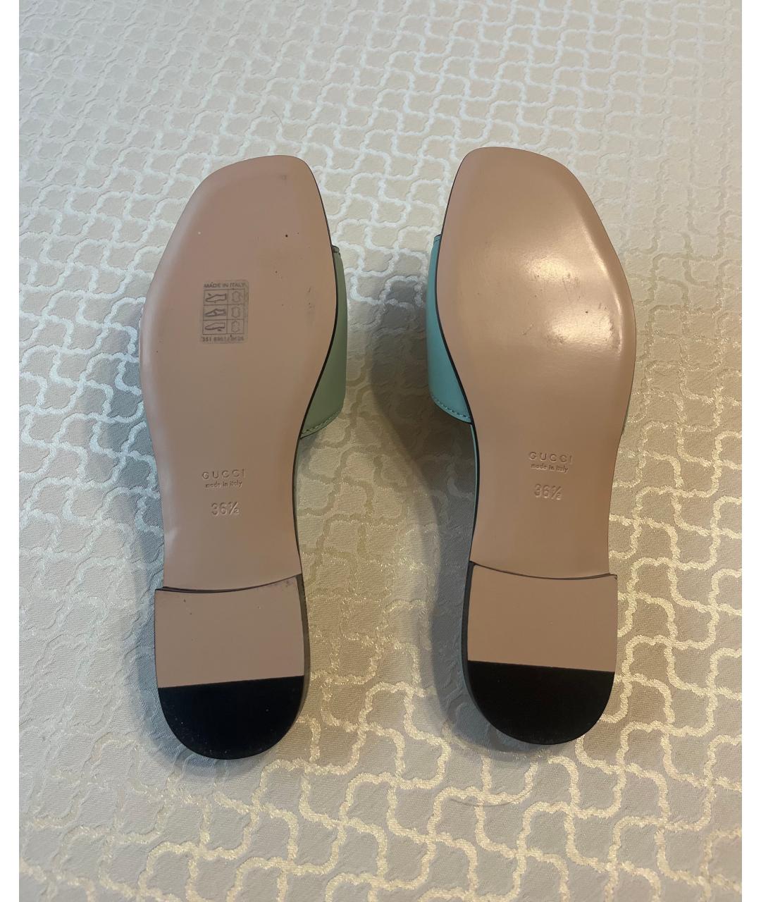 GUCCI Зеленые кожаные шлепанцы, фото 5