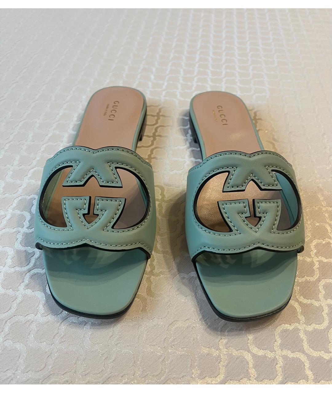 GUCCI Зеленые кожаные шлепанцы, фото 2