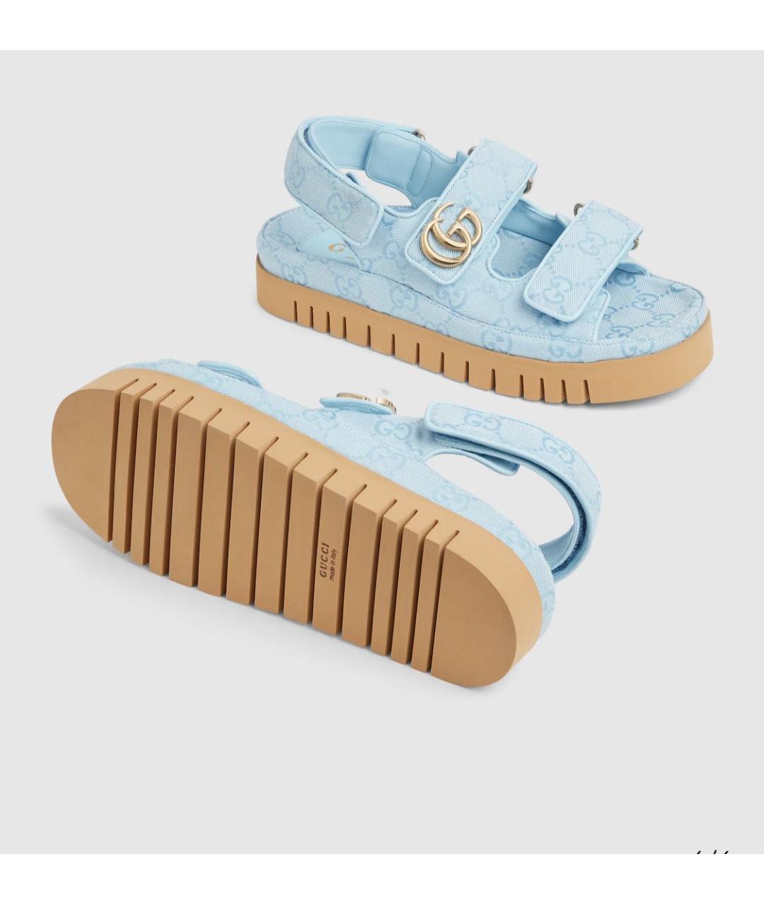 GUCCI Голубые текстильные сандалии, фото 2