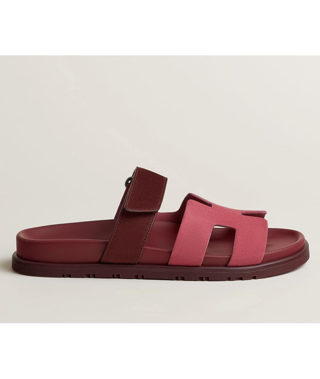 HERMES Бордовые замшевые шлепанцы, фото 7