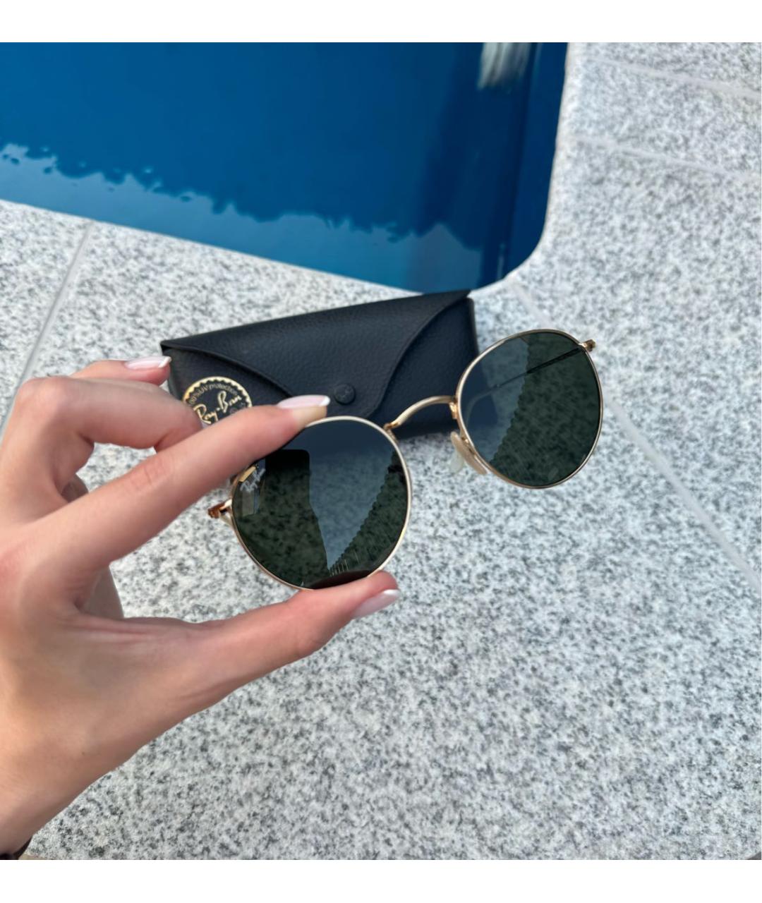 RAY BAN Коричневые металлические солнцезащитные очки, фото 4