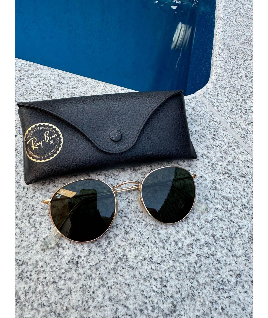 RAY BAN Коричневые металлические солнцезащитные очки, фото 5