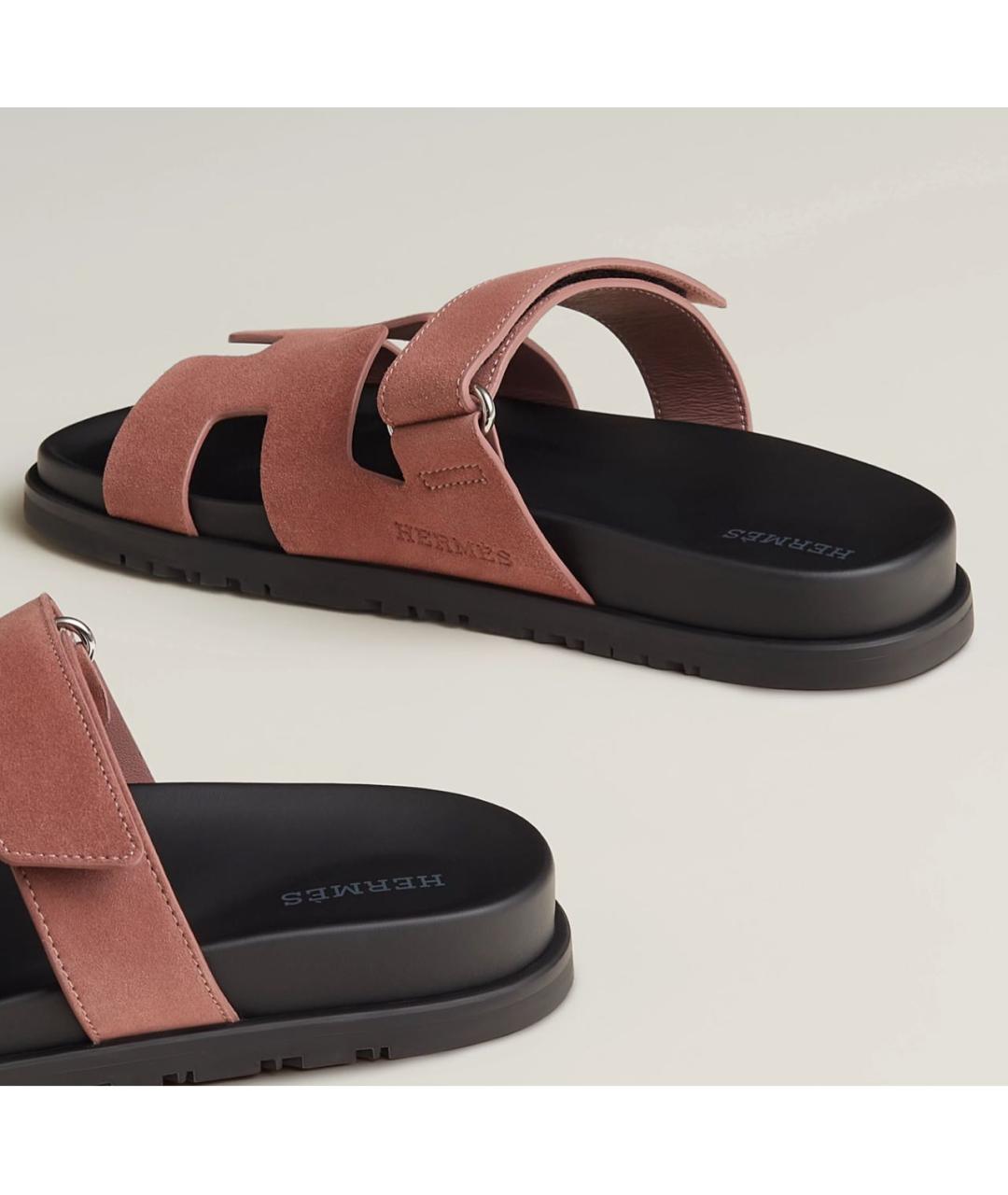 HERMES Коралловые замшевые шлепанцы, фото 4