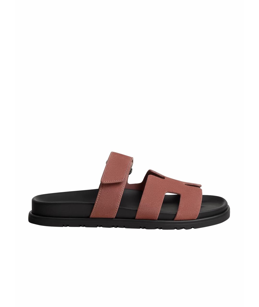 HERMES Коралловые замшевые шлепанцы, фото 1