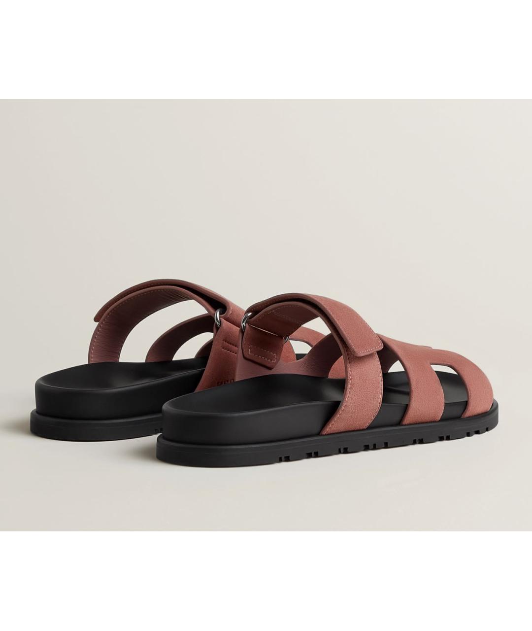 HERMES Коралловые замшевые шлепанцы, фото 3