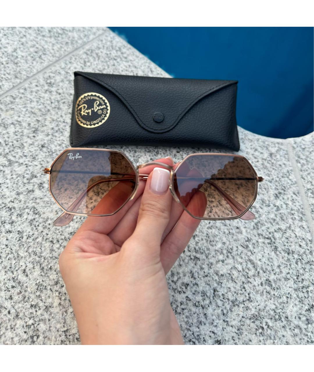 RAY BAN Коричневые металлические солнцезащитные очки, фото 2