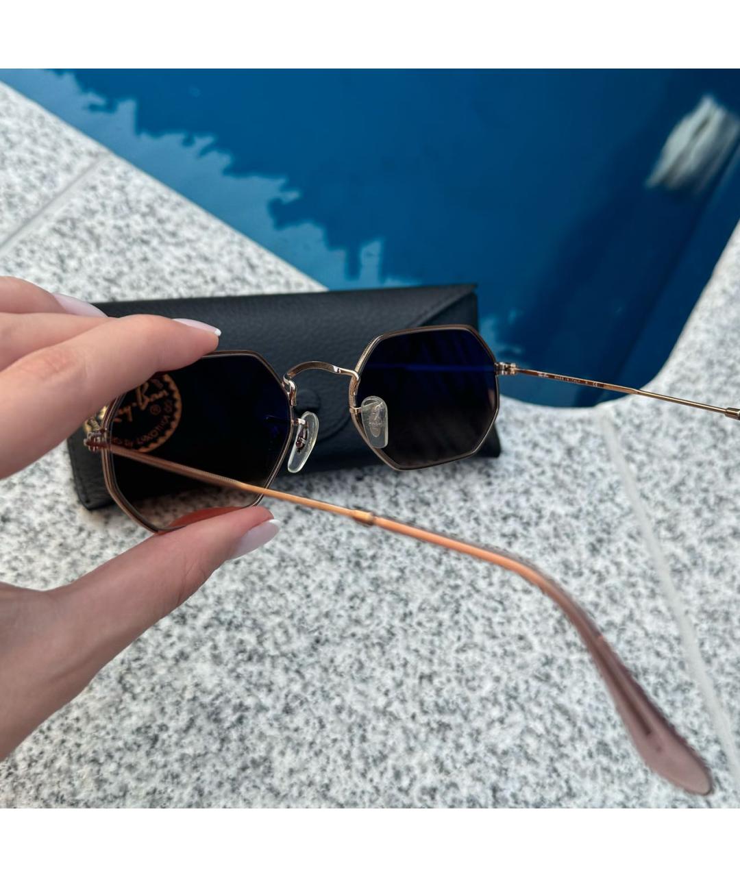 RAY BAN Коричневые металлические солнцезащитные очки, фото 3