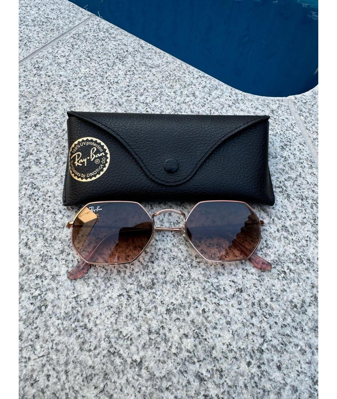 RAY BAN Коричневые металлические солнцезащитные очки, фото 5