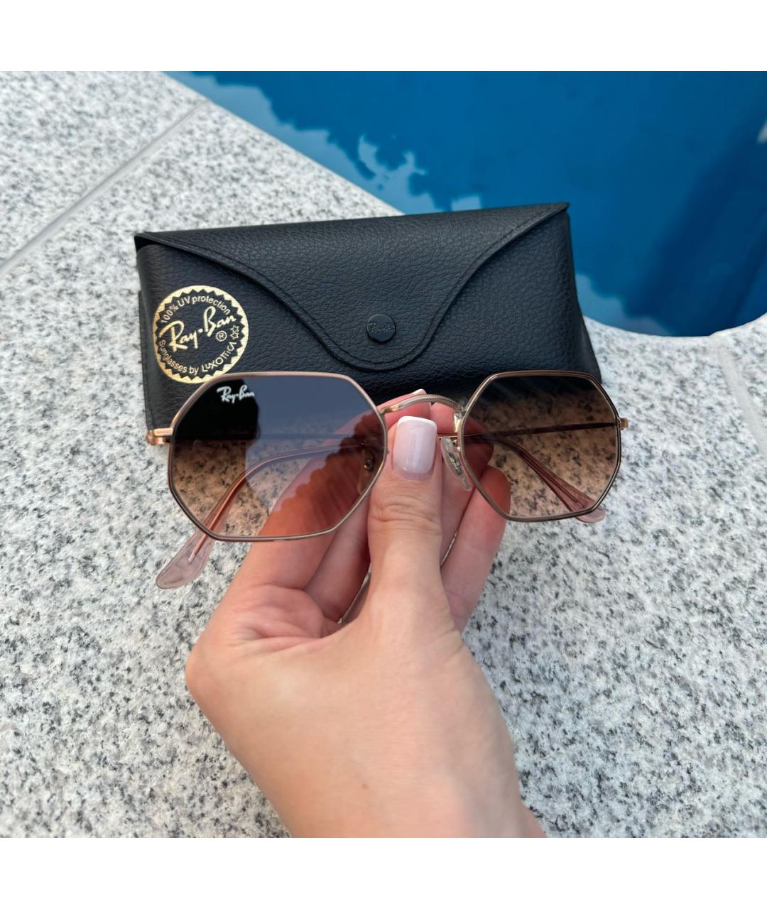 RAY BAN Коричневые металлические солнцезащитные очки, фото 4