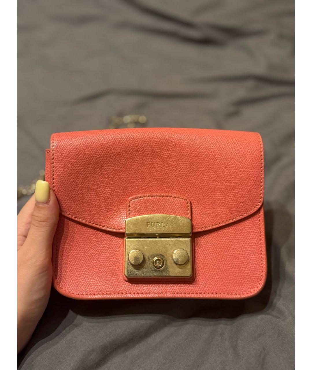 FURLA Коралловая кожаная сумка через плечо, фото 5