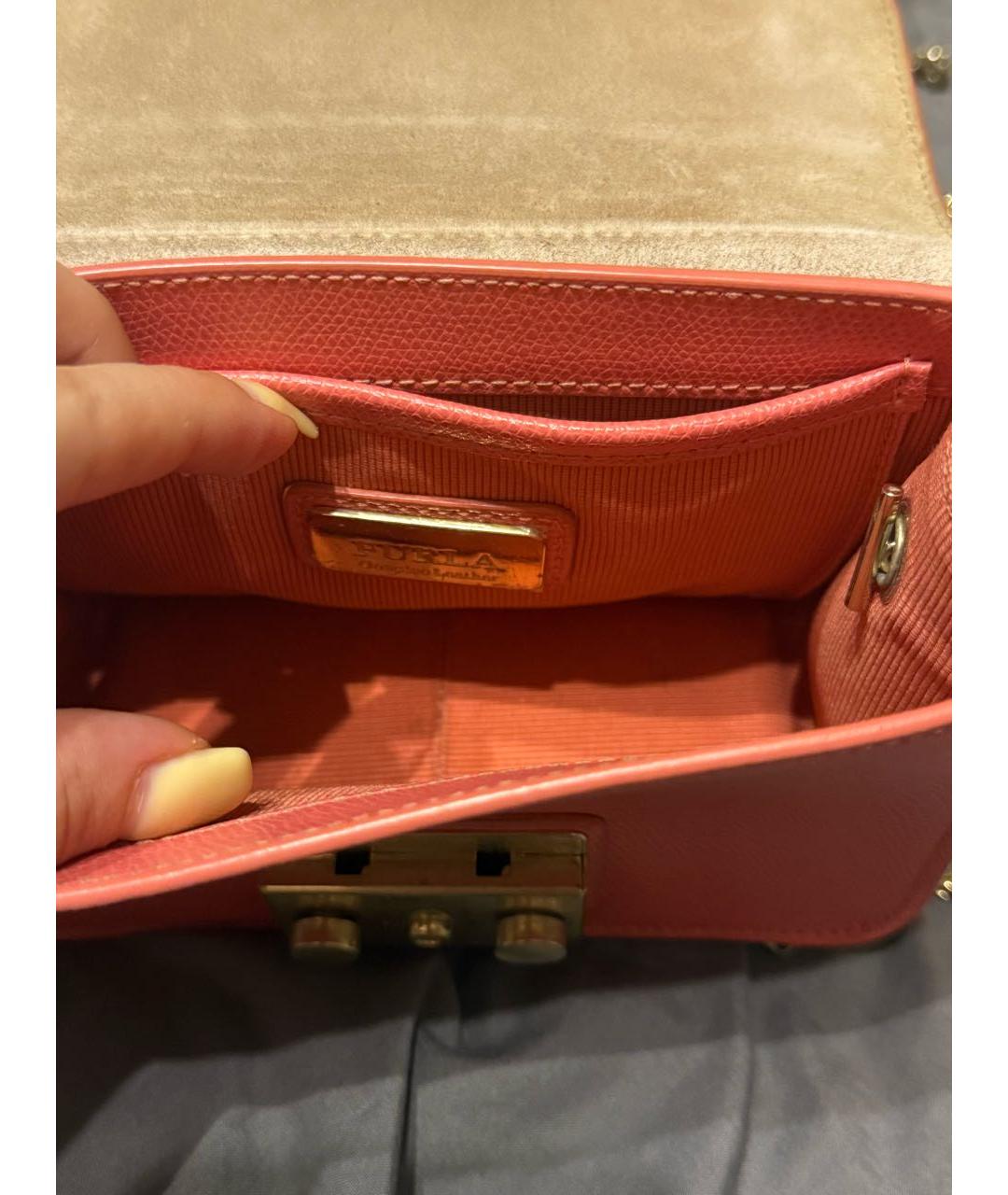 FURLA Коралловая кожаная сумка через плечо, фото 4