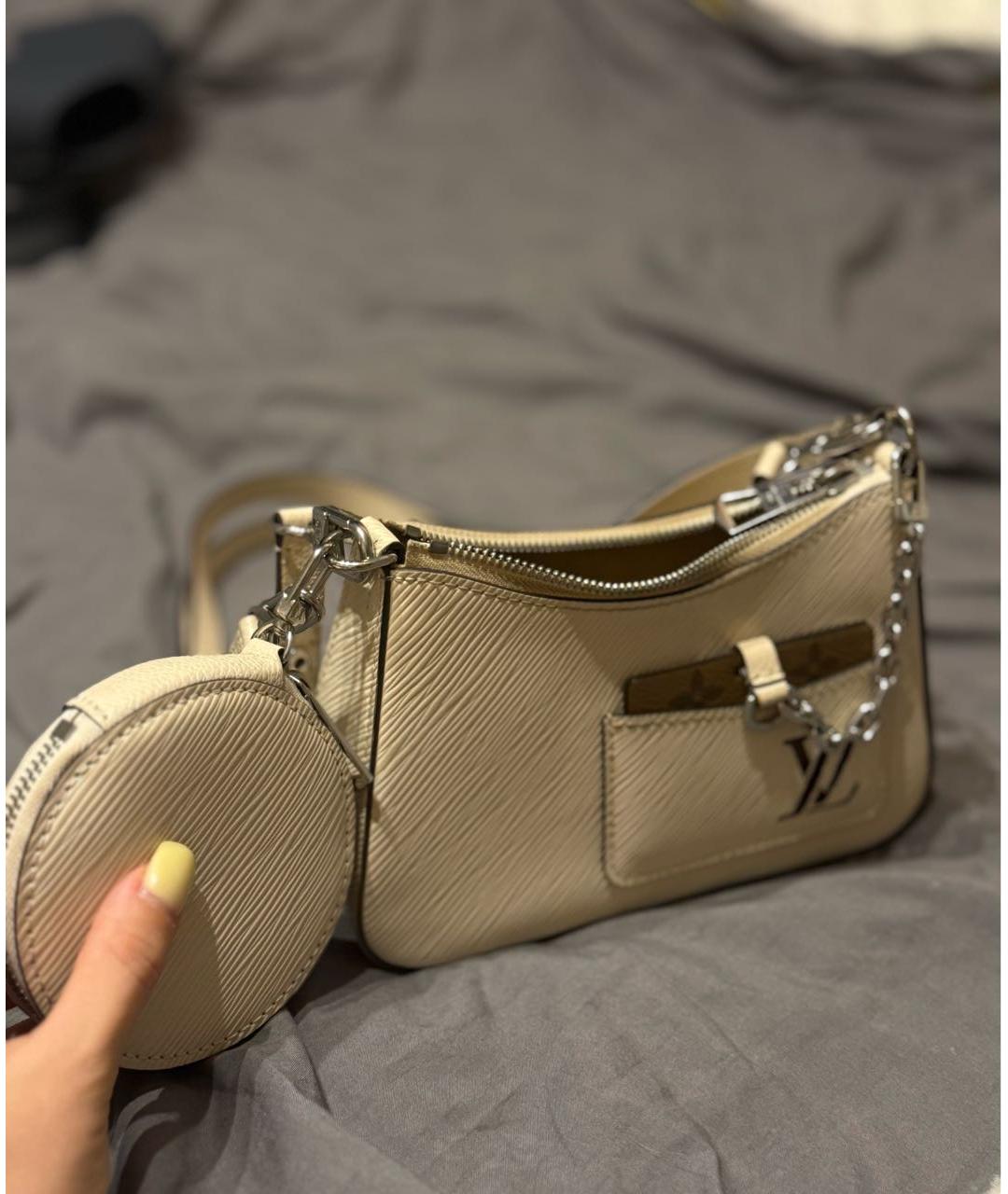 LOUIS VUITTON Бежевая кожаная сумка с короткими ручками, фото 6