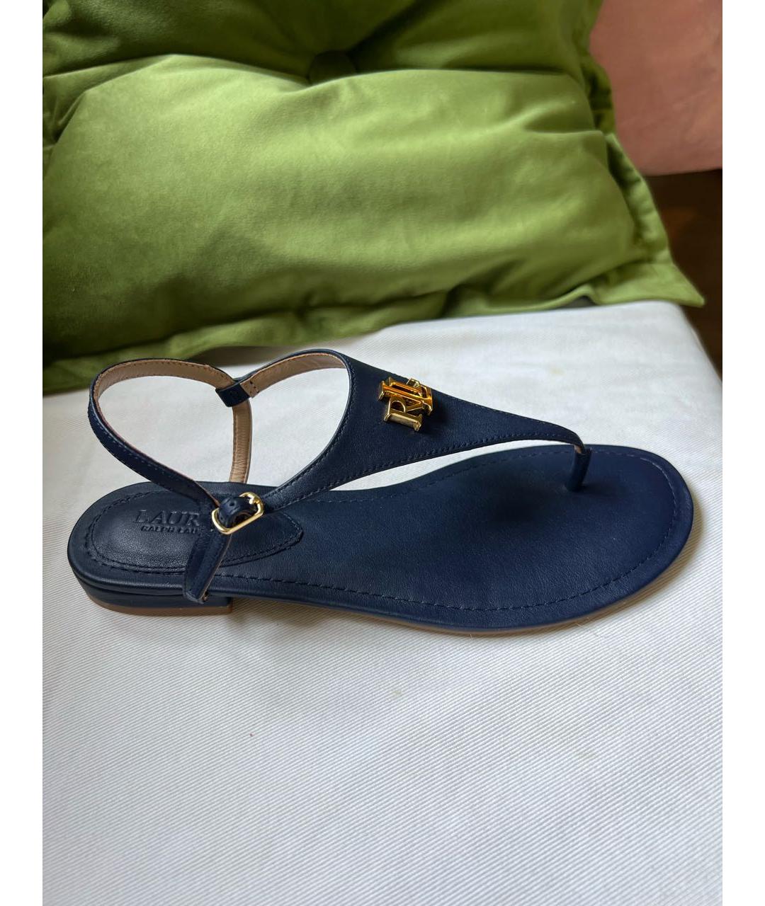 RALPH LAUREN Темно-синие кожаные босоножки, фото 2