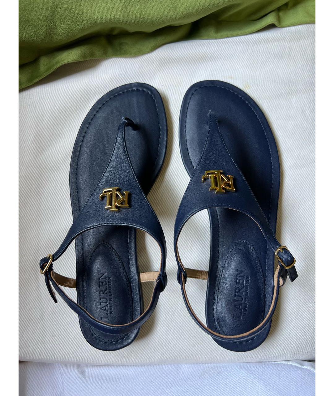 RALPH LAUREN Темно-синие кожаные босоножки, фото 3