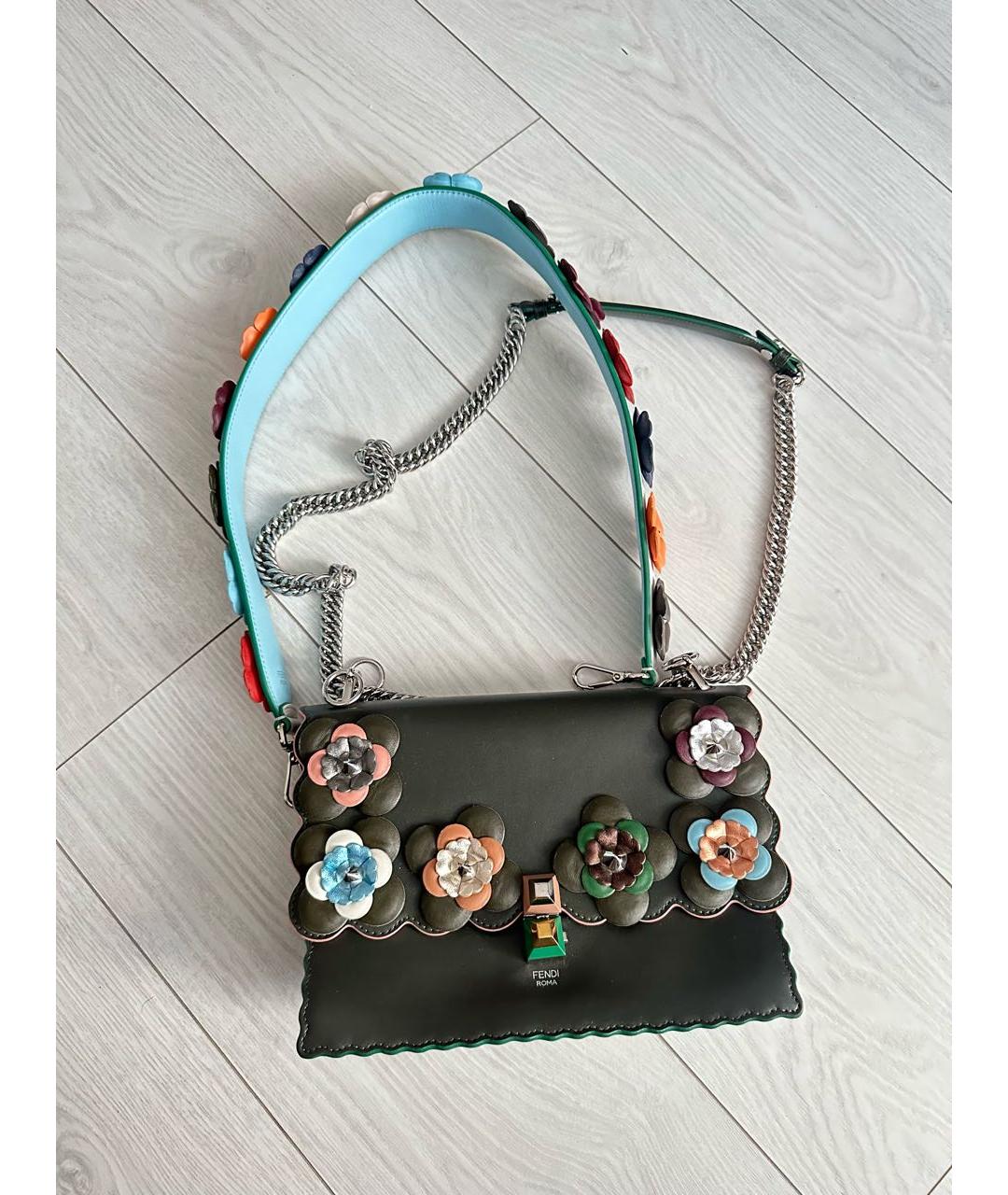 FENDI Хаки кожаная сумка тоут, фото 7