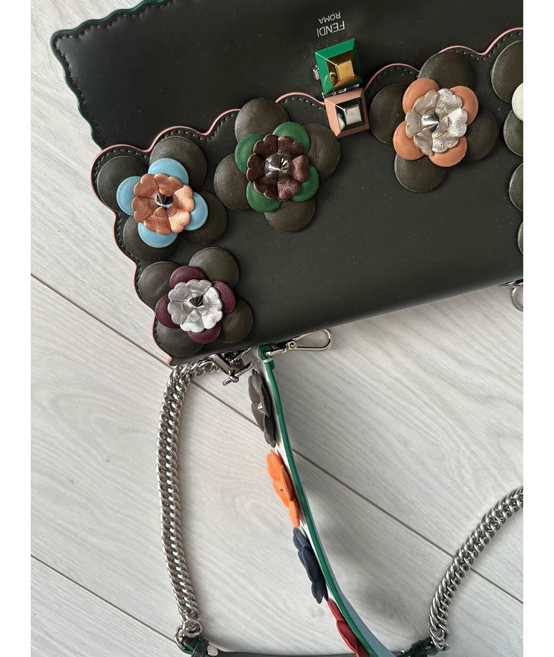 FENDI Хаки кожаная сумка тоут, фото 2